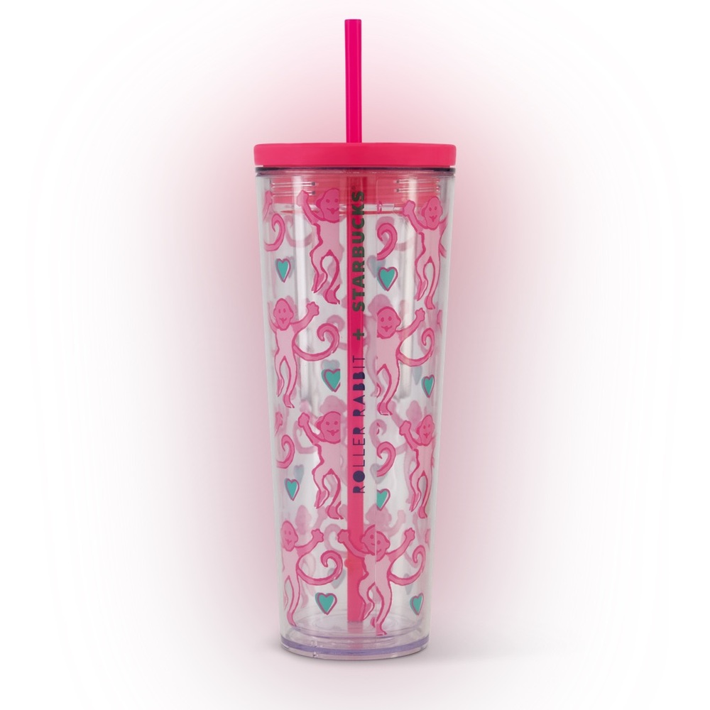 Starbucks x Roller Rabbit Pink Monkey Tumbler with Hearts